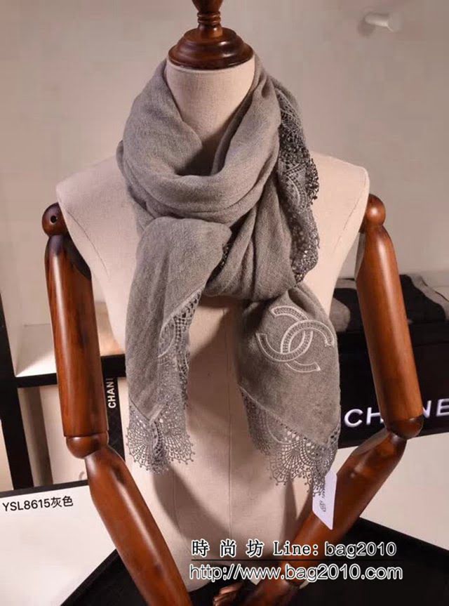 CHANEL香奈兒頂級品 2018秋冬新款山羊絨蕾絲邊圍巾 YSL8615 LLWJ7416